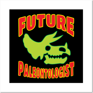 Future Paleontologist Triceratops Dinosaur Green Skull Posters and Art